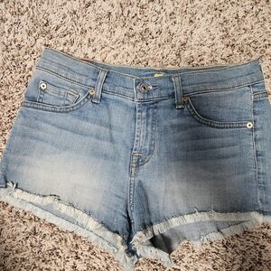 7 For All Mankind Light Blue Frayed Jean Shorts
